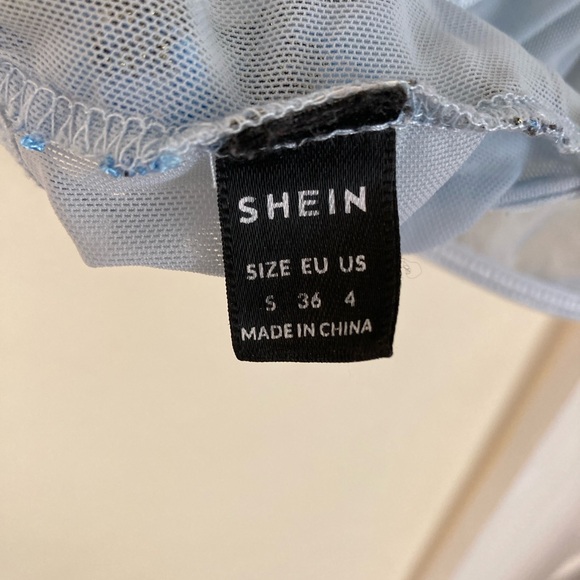 SHEIN Blue Floral Embroidered Mesh Crop Top - Picture 5 of 5